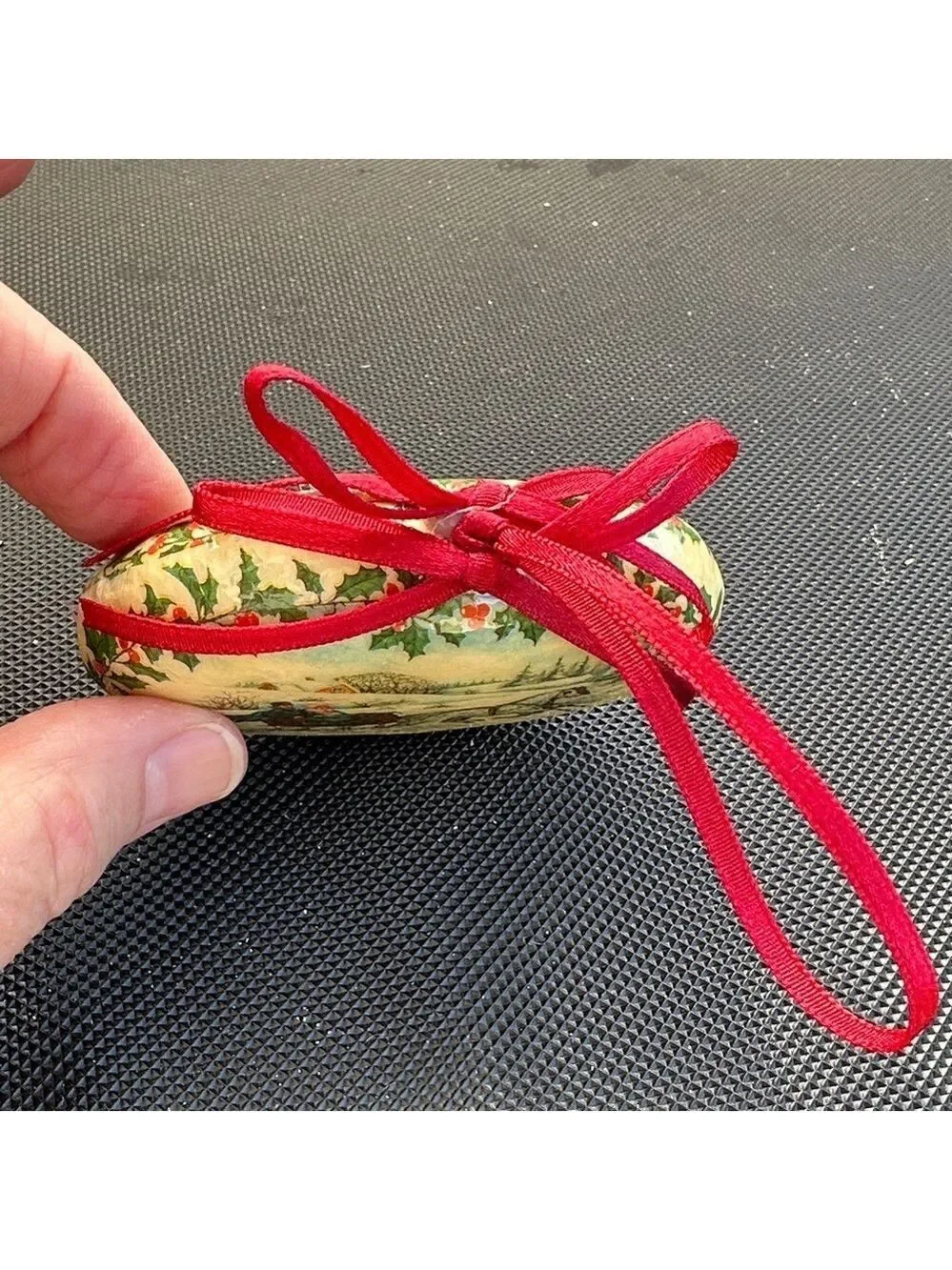 Vintage Christmas 1970’s Victorian Sleigh Ride Styrofoam Ornament W/Red Ribbon